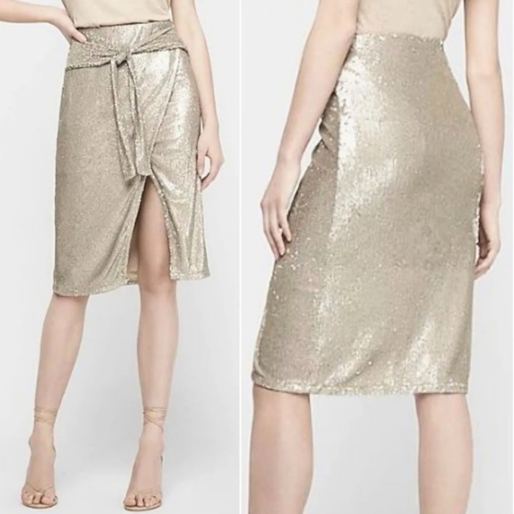 Express Champagne Sequins Tie Wrap Skirt size small